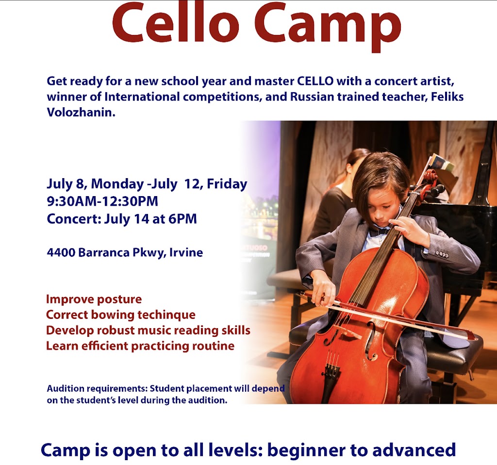 Cello Lessons with Feliks Volozhanin | 4400 Barranca Pkwy, Irvine, CA 92604, USA | Phone: (949) 272-3366