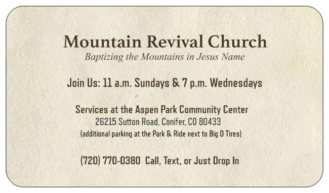 Mountain Revival Church | 26215 Sutton Rd, Conifer, CO 80433, USA | Phone: (720) 770-0380