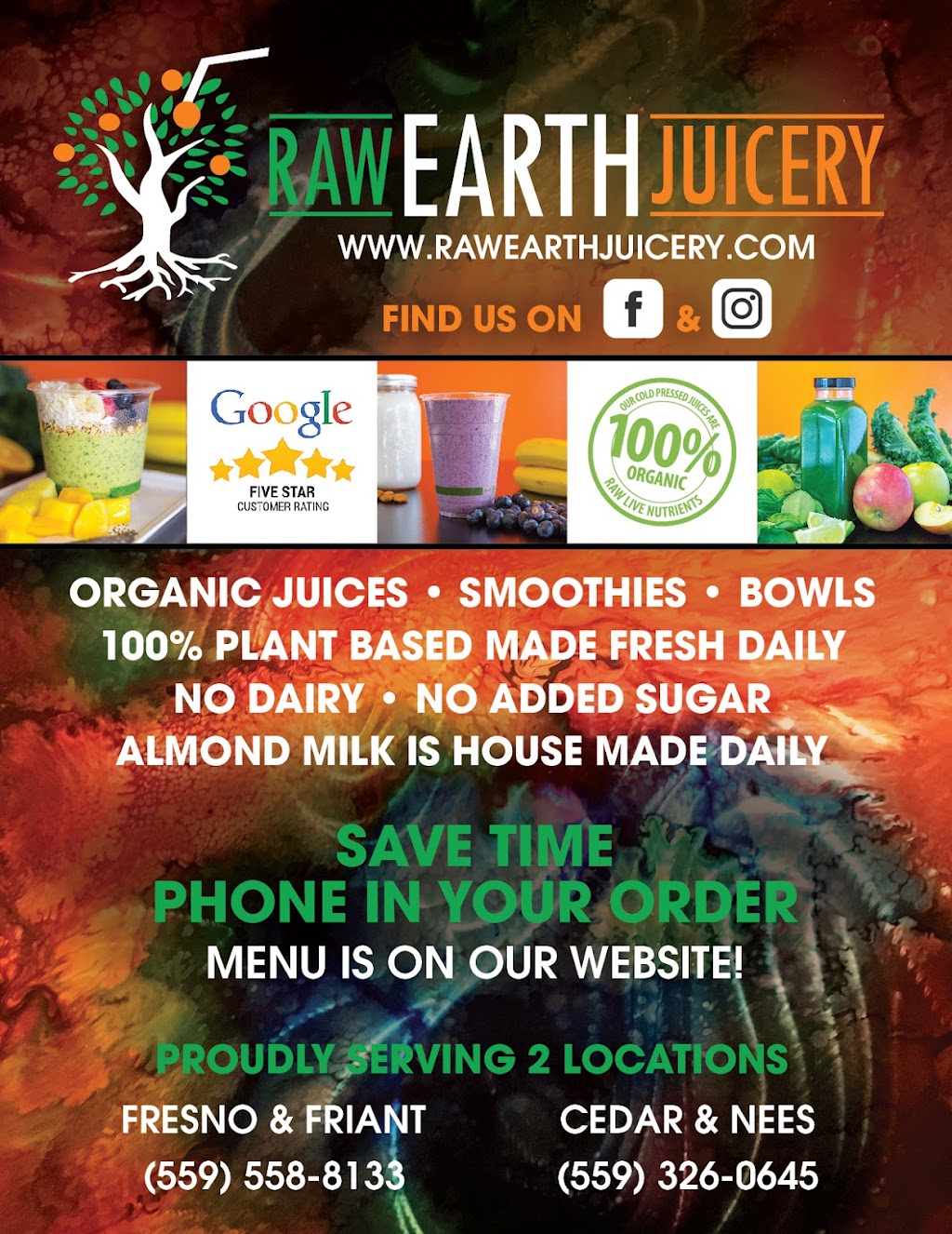 Raw Earth Juicery | 8398 N Fresno St, Fresno, CA 93720, USA | Phone: (559) 558-8133