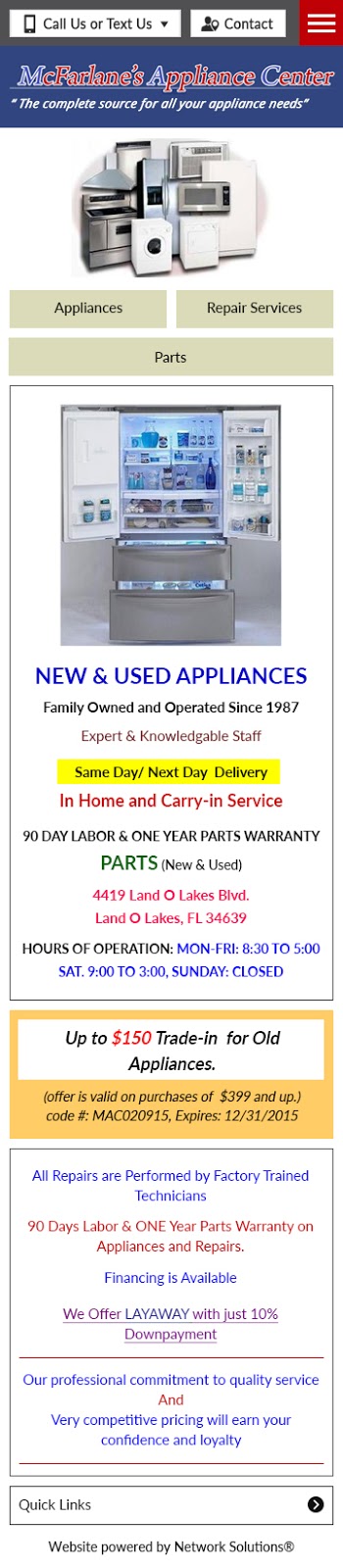 McFarlanes Appliance Center | 4419 Land O Lakes Blvd, Land O Lakes, FL 34638 | Phone: (813) 996-6055