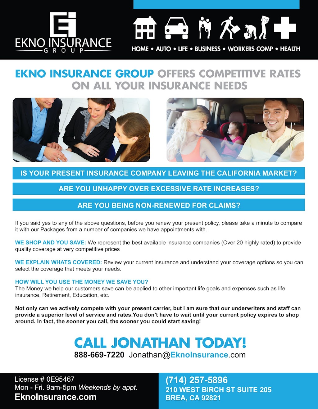 Ekno Insurance Services | 711 E Imperial Hwy #201, Brea, CA 92821, USA | Phone: (888) 669-7220