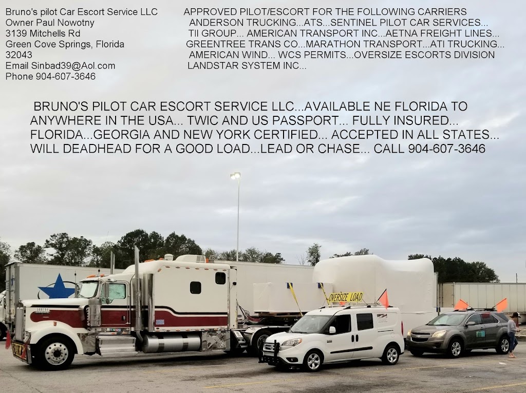 Brunos Pilot car escort | 3139 Mitchells Rd, Green Cove Springs, FL 32043, USA | Phone: (904) 607-3646