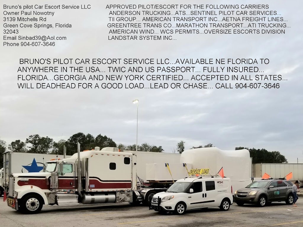 Brunos Pilot car escort | 3139 Mitchells Rd, Green Cove Springs, FL 32043 | Phone: (904) 607-3646