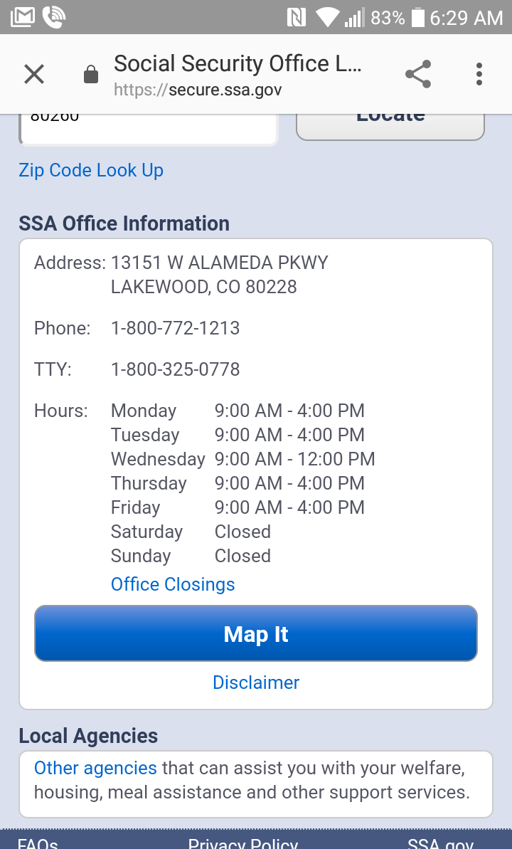 Social Security Administration | 13151 W Alameda Pkwy, Lakewood, CO 80228, USA | Phone: (800) 772-1213