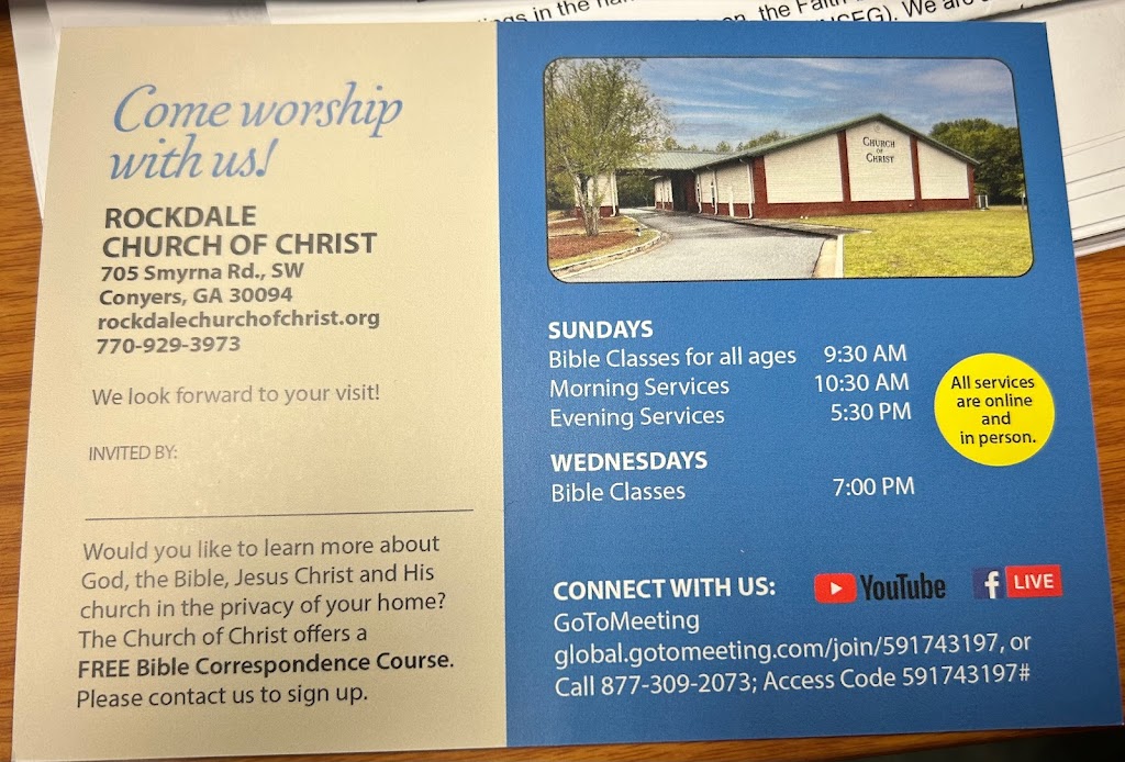 Rockdale Church Of Christ | 705 Smyrna Rd SW, Conyers, GA 30094, USA | Phone: (770) 929-3973