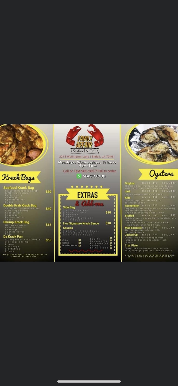 Family Affair Seafood and Grill | 2215 Wellington Ln, Slidell, LA 70461, USA | Phone: (985) 265-7136