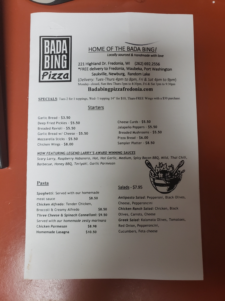 Bada Bing Pizza | 221 Highland Dr, Fredonia, WI 53021, USA | Phone: (262) 692-2556