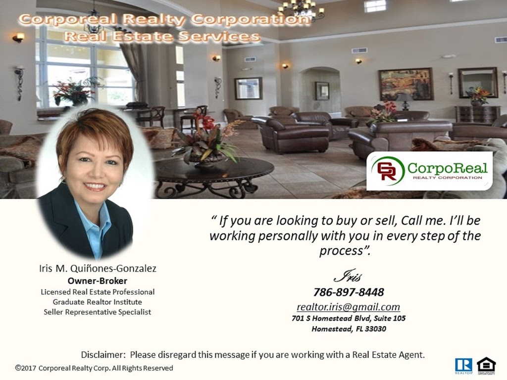 Corporeal Realty Corporation- Iris M Quinones | 179 SE 22nd Terrace, Homestead, FL 33033, USA | Phone: (786) 897-8448