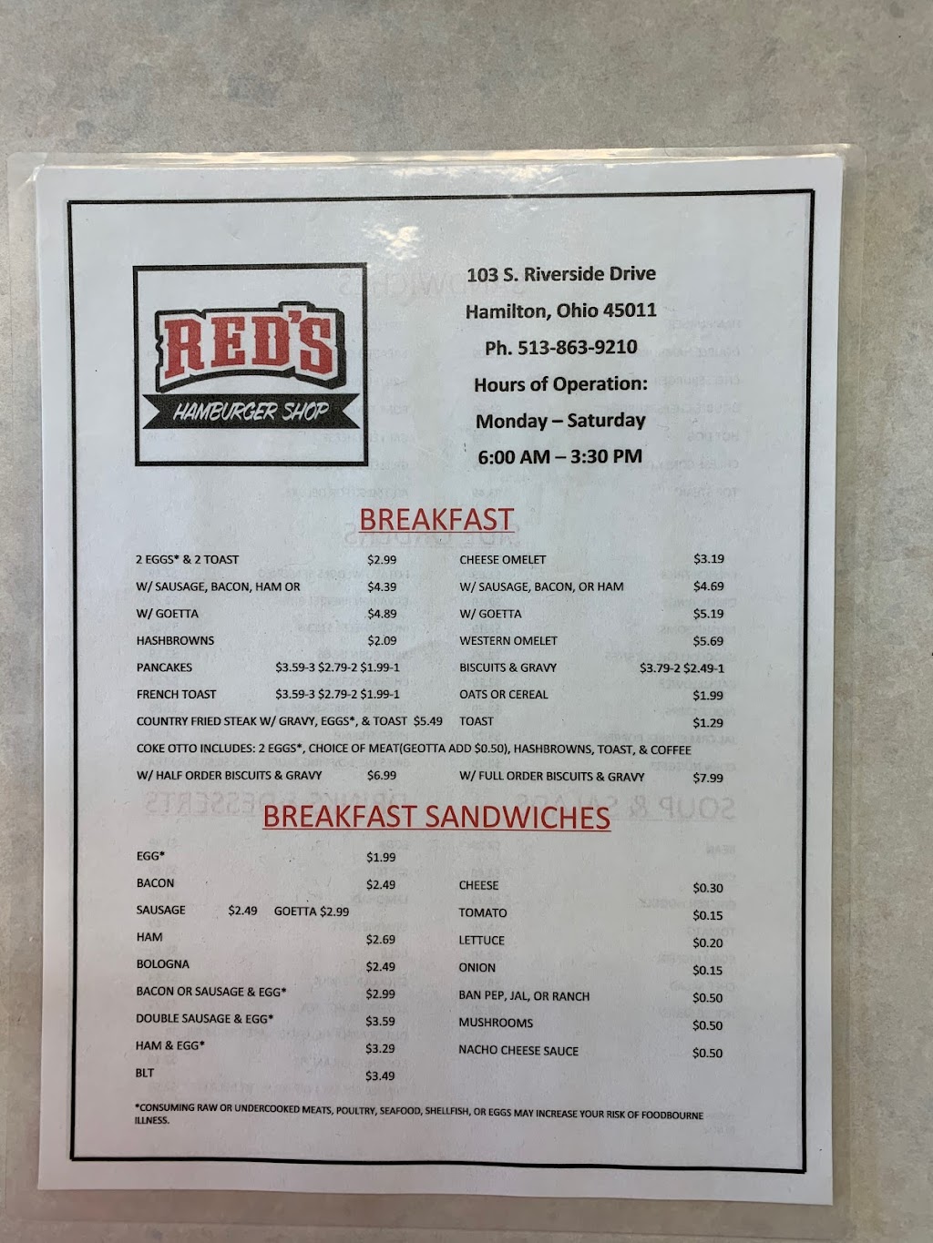 Red’s Hamburger Shop | 103 S Riverside Dr, Hamilton, OH 45011, USA | Phone: (513) 863-9210