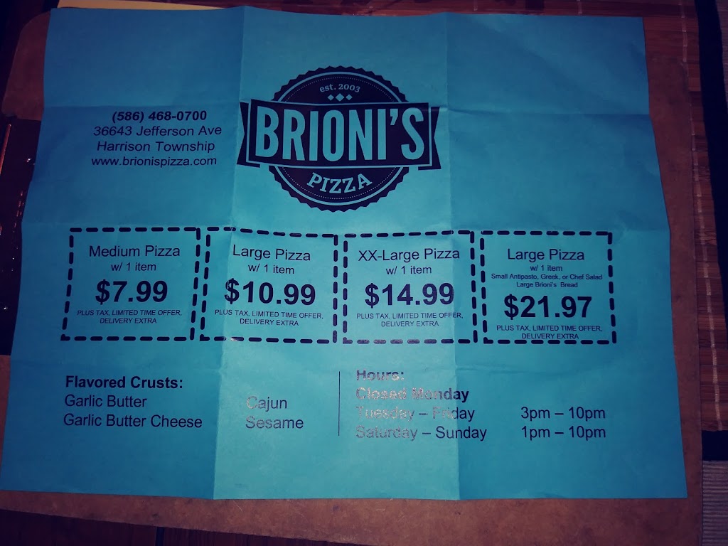 Brionis Pizza | 36643 Jefferson Ave, Harrison Twp, MI 48045, USA | Phone: (586) 468-0700