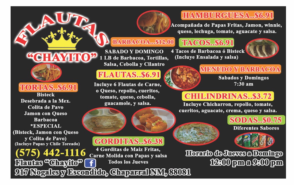 Flautas Chayito | 917 Nogales Ave, Chaparral, NM 88081 | Phone: (575) 442-1116