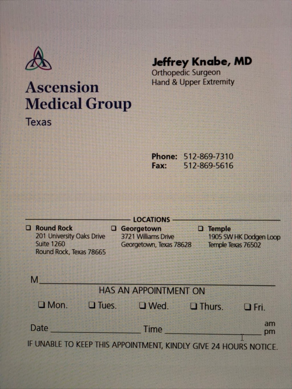 Jeffrey D. Knabe, MD | 3721 Williams Dr, Georgetown, TX 78628, USA | Phone: (512) 869-7310