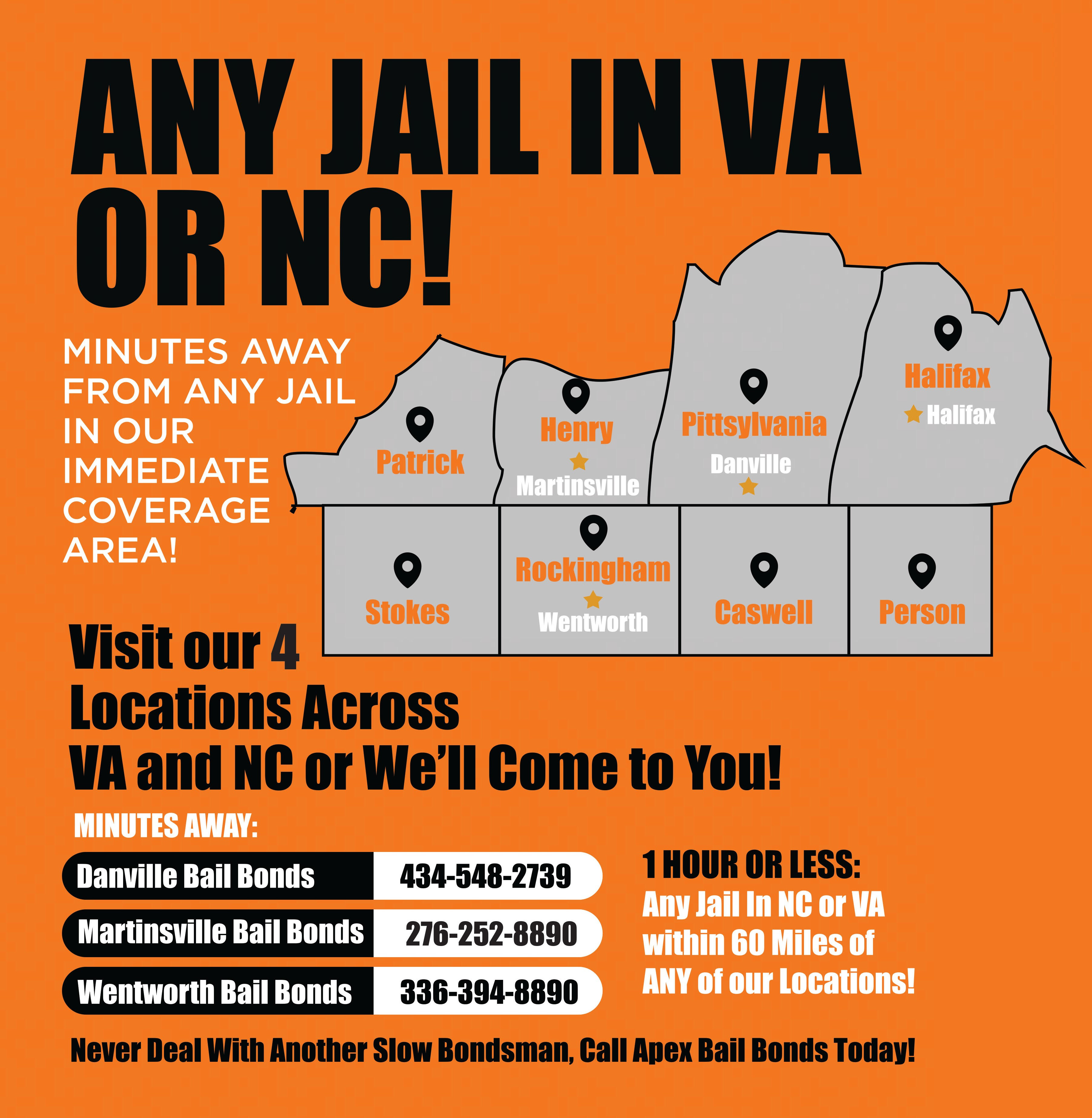 Apex Bail Bonds of Wentworth, NC | 1091 NC-65, Reidsville, NC 27320,United States | Phone: (336) 394-8890