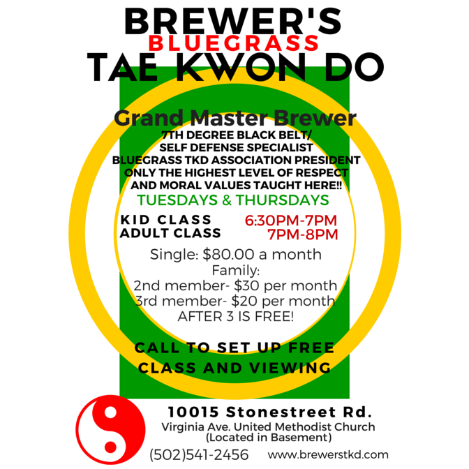 Brewers Bluegrass Tae Kwon Do | 10015 Stonestreet Rd, Louisville, KY 40272, USA | Phone: (502) 541-2456