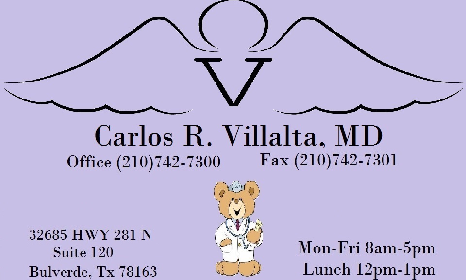 Carlos R Villalta, MD Pediatric Clinic | 32685 US-281 #120, Bulverde, TX 78163 | Phone: (210) 742-7300