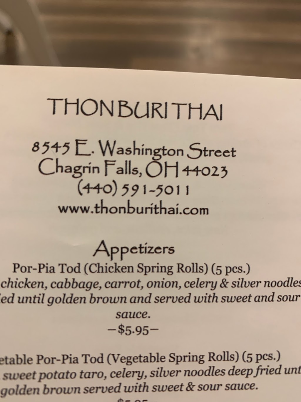 Thon Buri | 8545 E Washington St, Chagrin Falls, OH 44023, USA | Phone: (440) 591-5011