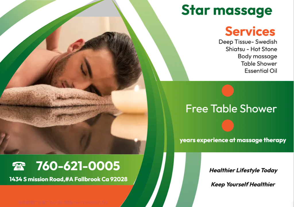 Star massage-Asian Massage | 1434 S Mission Rd STE A, Fallbrook, CA 92028, USA | Phone: (760) 621-0005