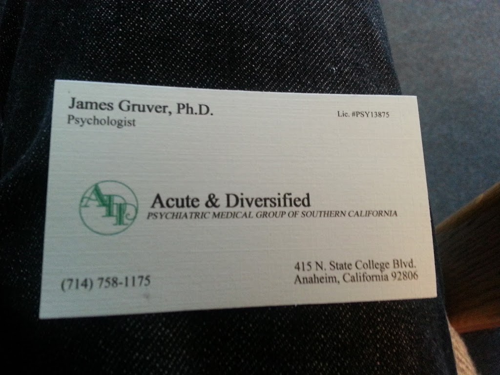 Acute & Diversified Psychotherapy Group | 415 N State College Blvd, Anaheim, CA 92806, USA | Phone: (714) 758-1175