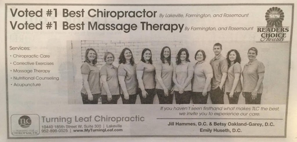 Turning Leaf Chiropractic | 10440 185th St W Suite 300, Lakeville, MN 55044, USA | Phone: (952) 898-0525