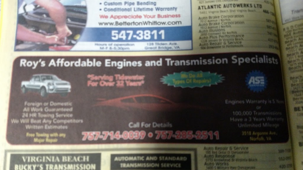 Action Transmission & Engine Specialist | 3518 Argonne Ave, Norfolk, VA 23509, USA | Phone: (757) 285-2511