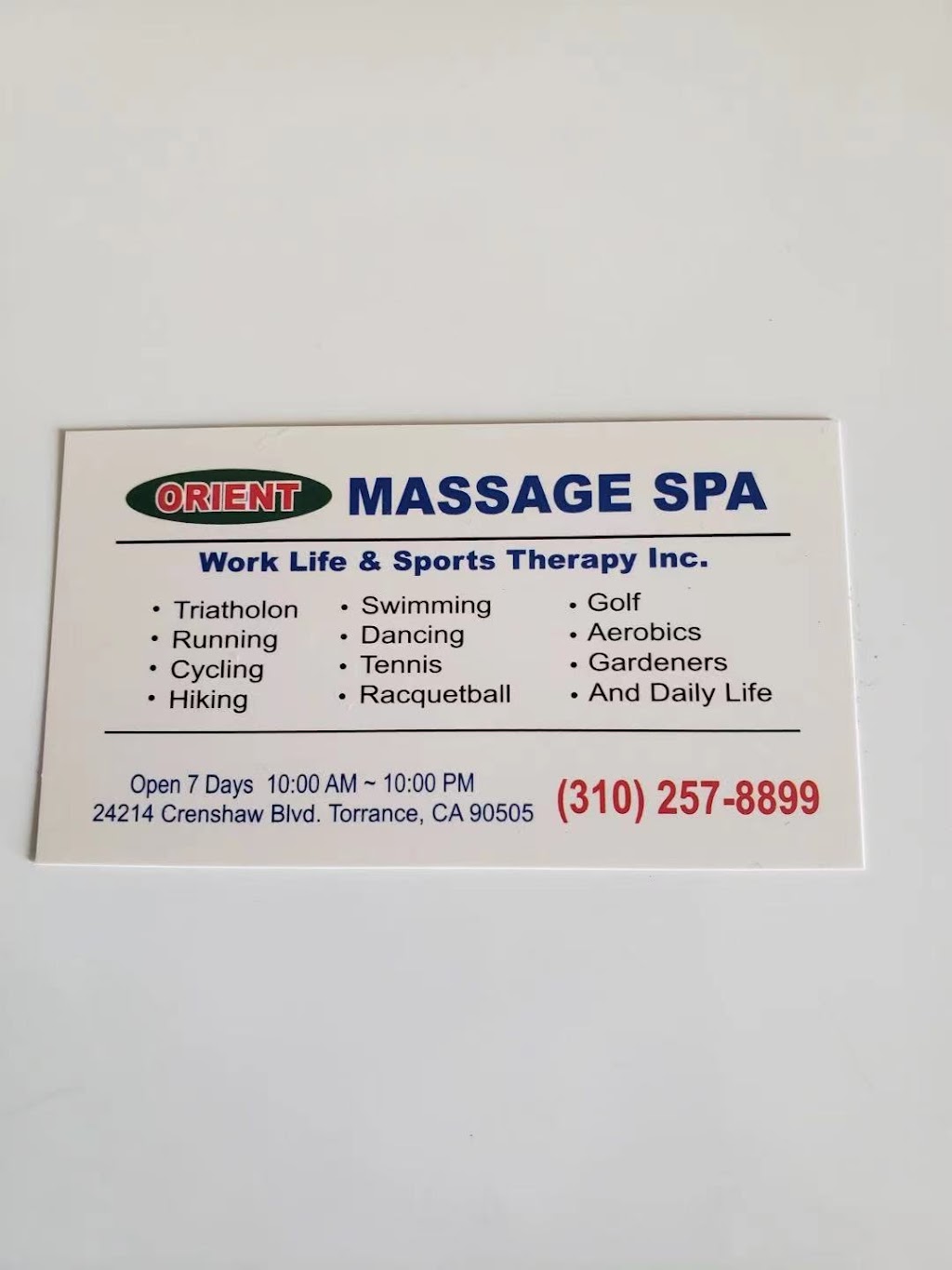 Orient Massage Spa | 24214 Crenshaw Blvd, Torrance, CA 90505, USA | Phone: (310) 257-8899