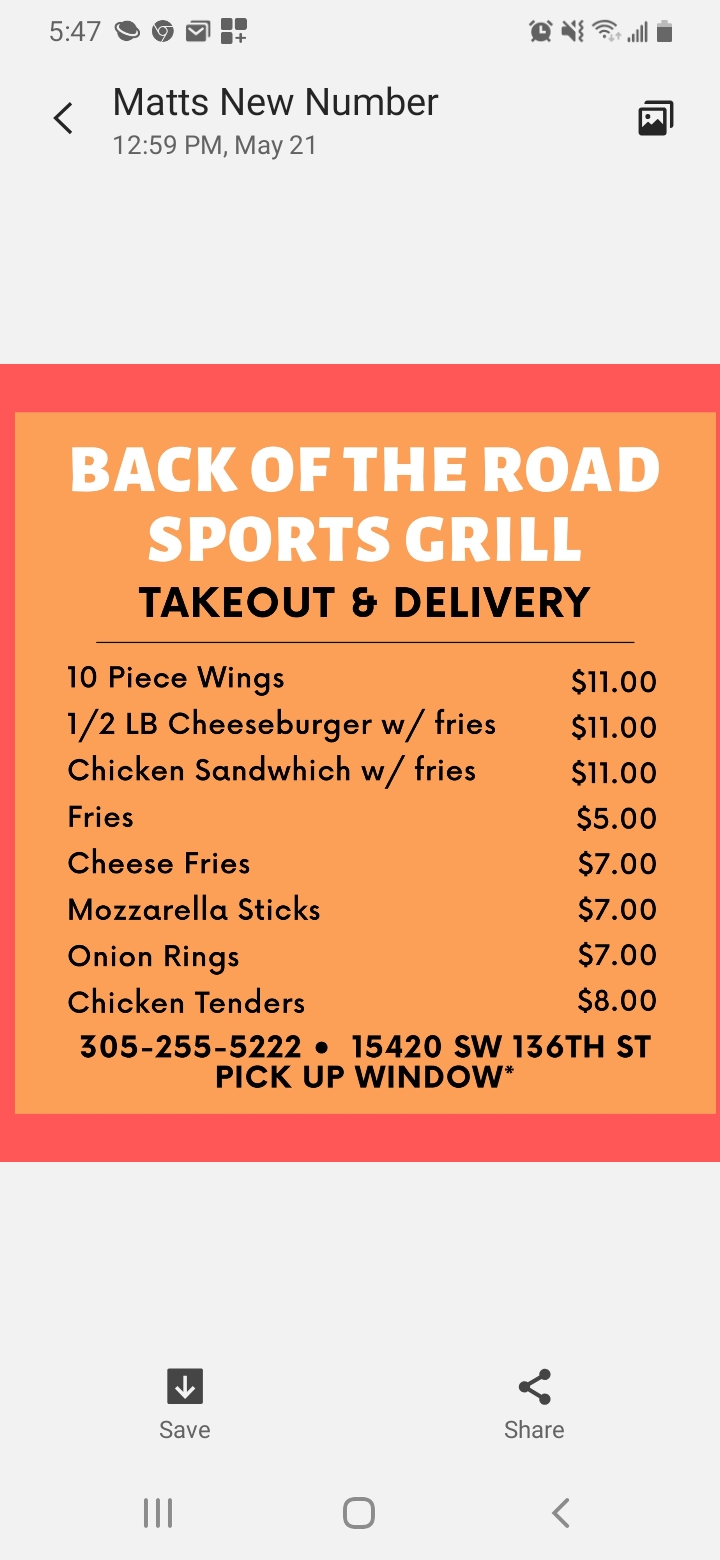 Back of the Road Sports Grill | 15420 SW 136th St, Miami, FL 33196, USA | Phone: (305) 255-5222