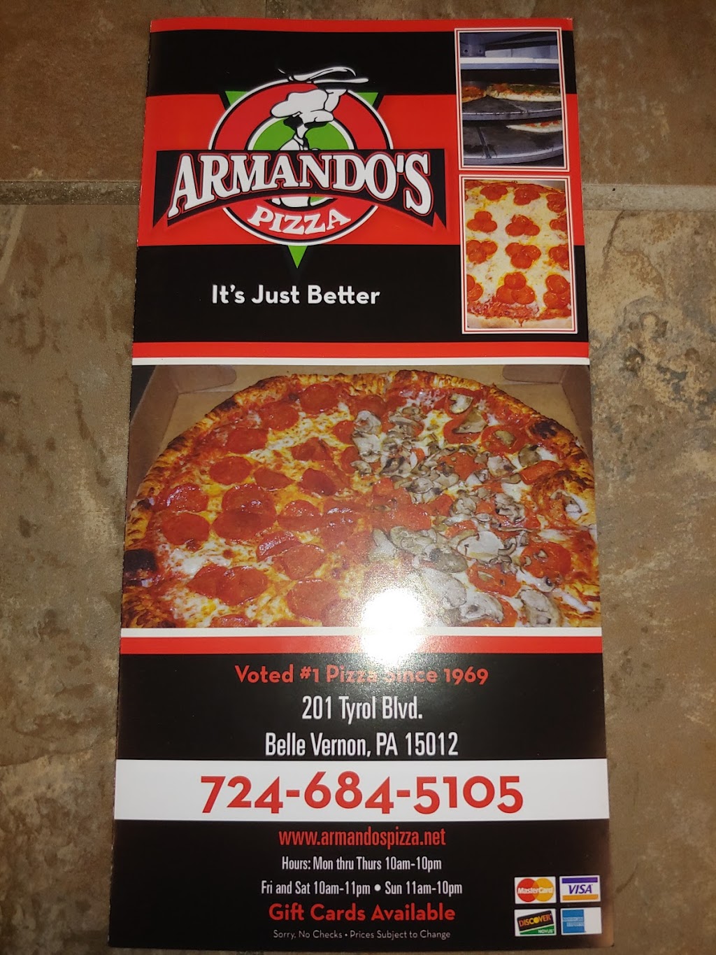 Armandos Pizza | 201 Tyrol Blvd, Belle Vernon, PA 15012, USA | Phone: (724) 684-5105