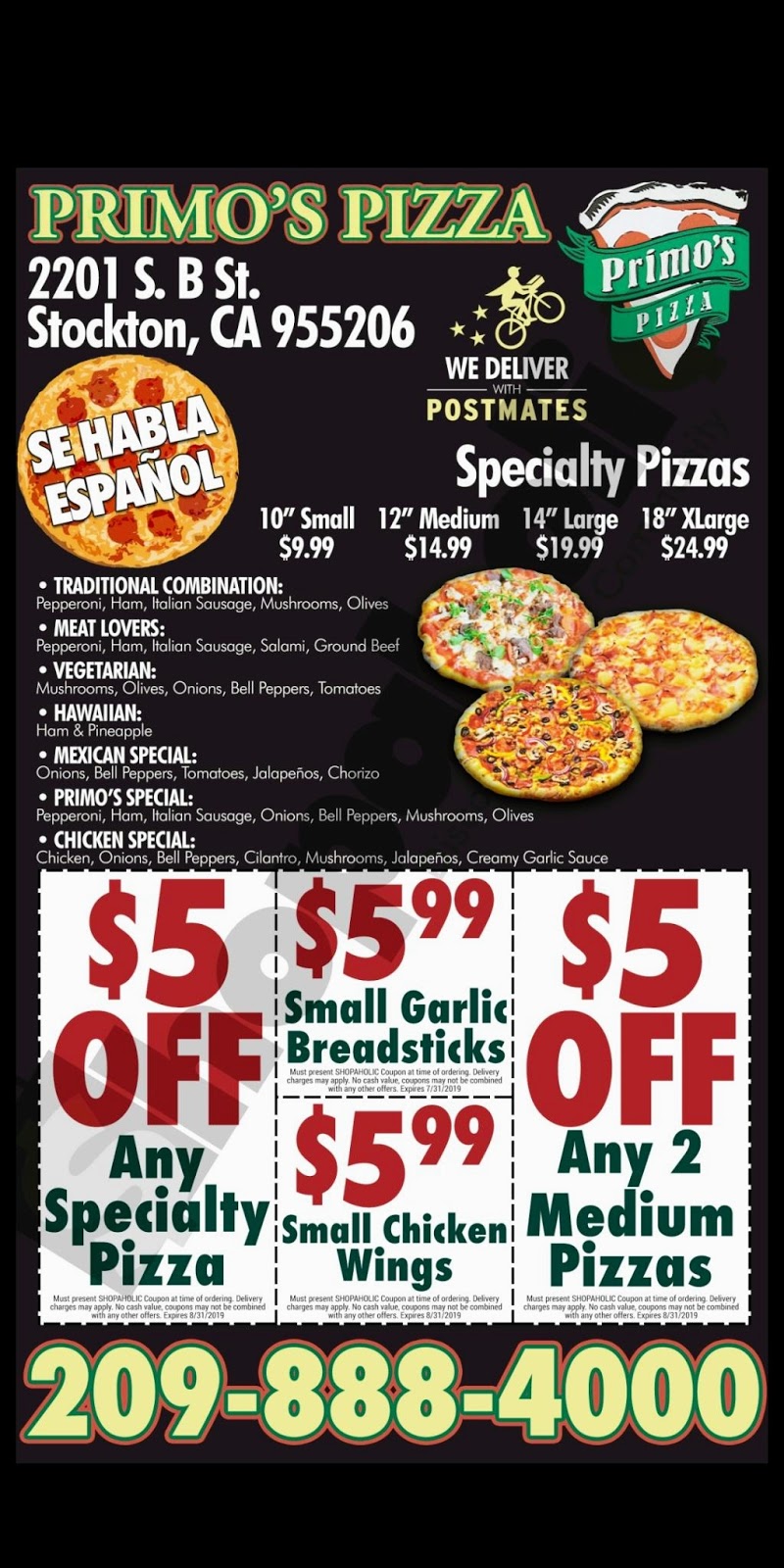 Primos pizza | 2201 S B St, Stockton, CA 95206, USA | Phone: (209) 463-3872