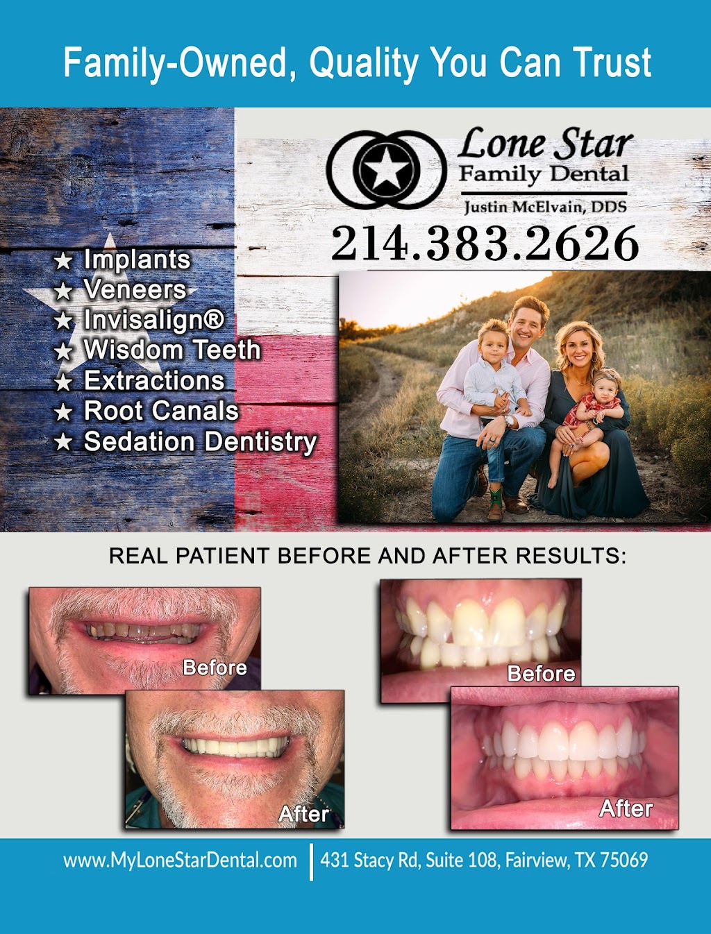 Lone Star Family Dental - Justin McElvain D.D.S. | 431 E Stacy Rd #108, Fairview, TX 75069, USA | Phone: (214) 383-2626