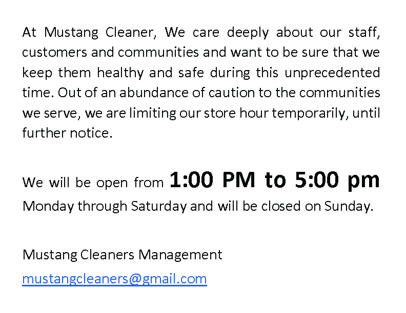 Mustang Cleaners | 126 E US Hwy 80, Forney, TX 75126, USA | Phone: (972) 552-3322