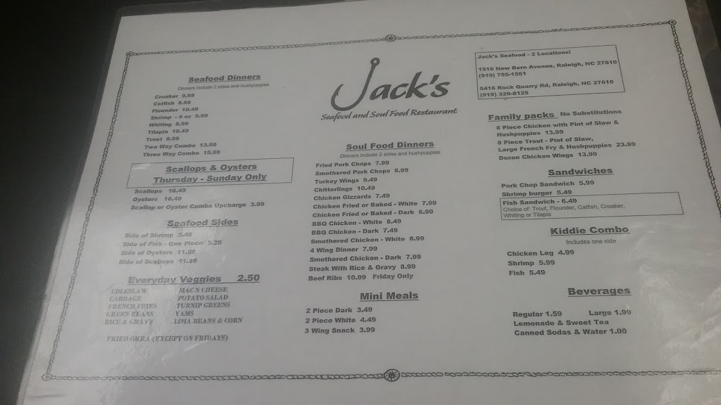 Jacks Seafood Restaurant | 5416 Rock Quarry Rd, Raleigh, NC 27610, USA | Phone: (919) 329-8125