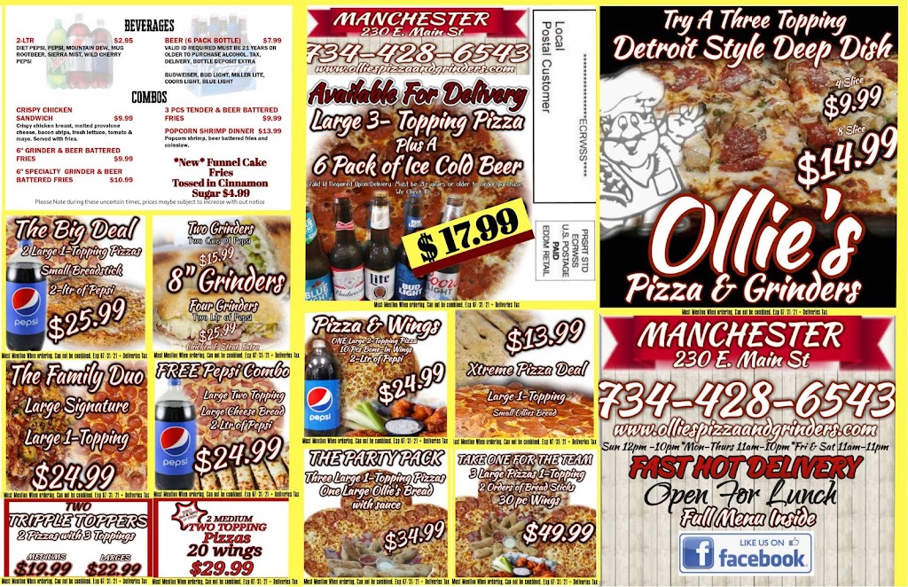 Ollies Pizza & Grinders | 230 E Main St, Manchester, MI 48158, USA | Phone: (734) 428-8600