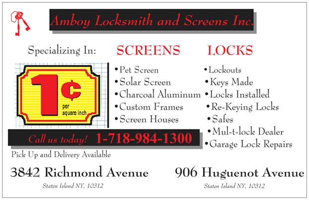 Amboy Locksmith and Screens | 906 Huguenot Ave, Staten Island, NY 10312 | Phone: (718) 984-2400