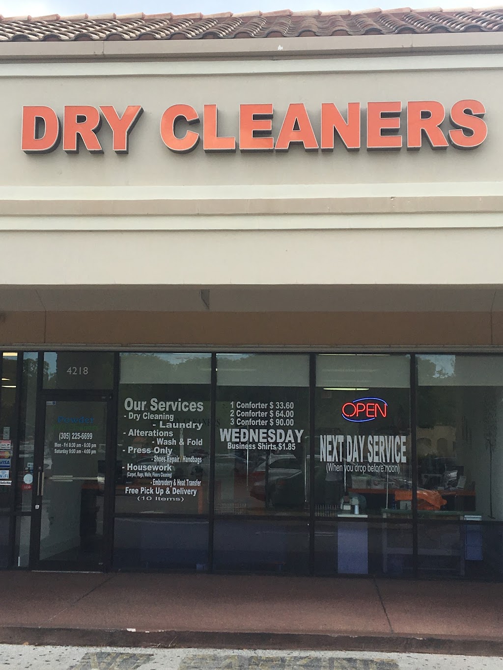 Powder Dry Cleaners | 4218 SW 152nd Ave, Miami, FL 33185, USA | Phone: (305) 225-6699