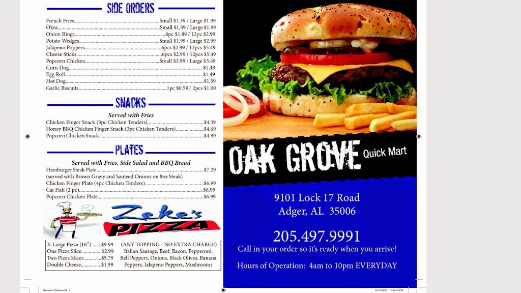 Oak Grove Quick Mart | 9101 Lock 17 Rd, Adger, AL 35006, USA | Phone: (205) 497-9991