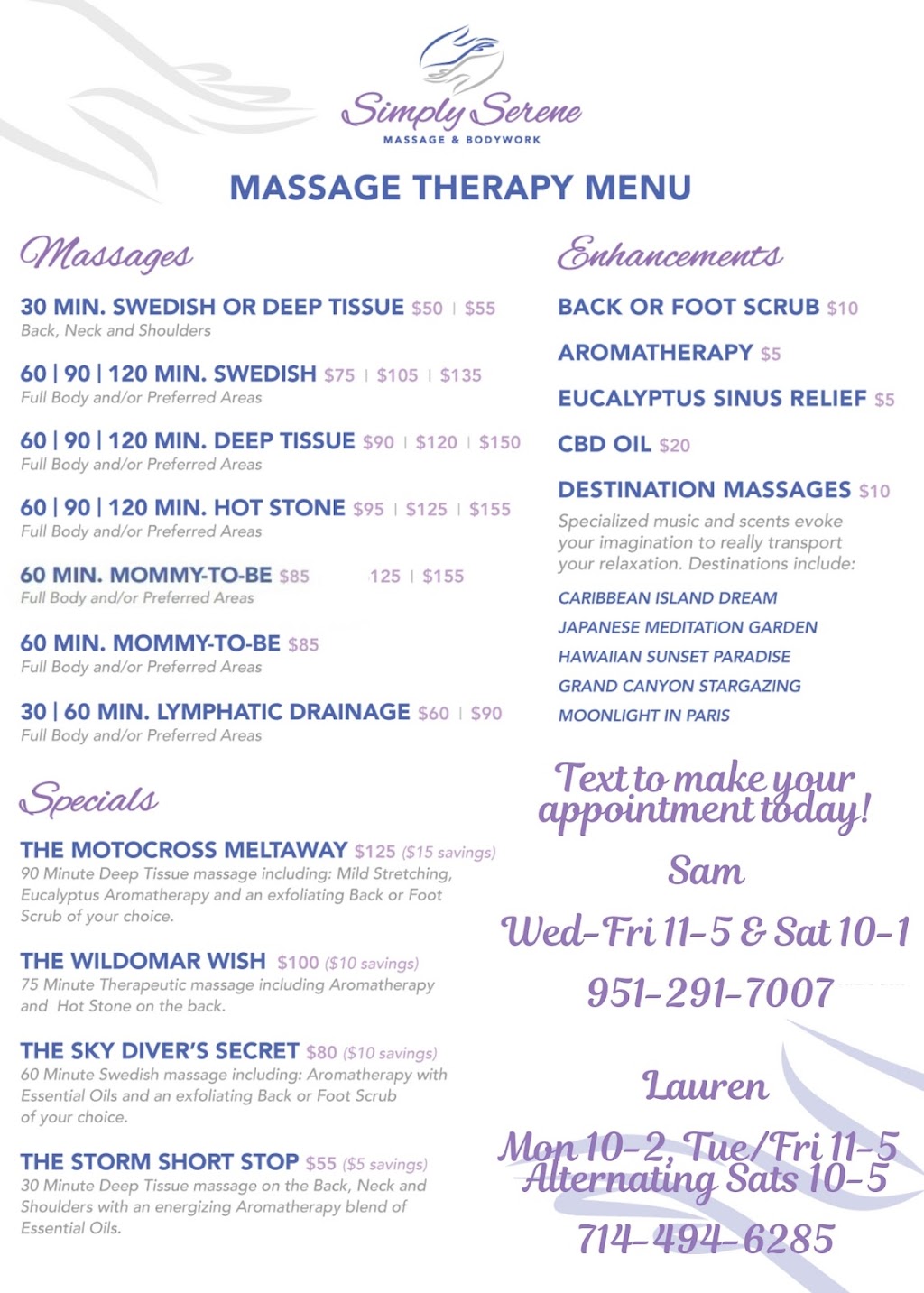 Simply Serene Massage & Bodywork | 21535 Palomar St STE B, Wildomar, CA 92595, USA | Phone: (951) 291-7007