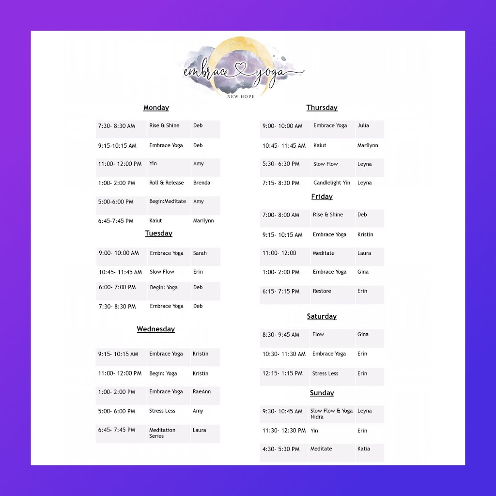 Embrace Yoga New Hope | 6134 Lower York Rd, New Hope, PA 18938, USA | Phone: (215) 693-1742