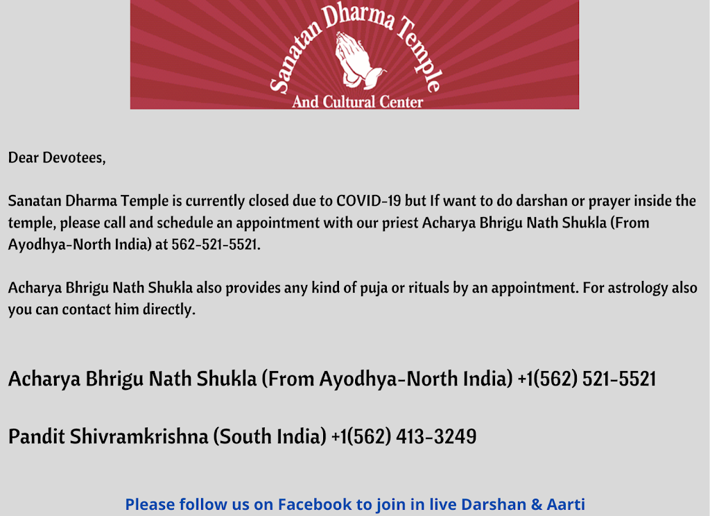 Acharya Bhrigu Nath Shukla (Indian Hindu Priest) | 15311 Pioneer Blvd, Norwalk, CA 90650, USA | Phone: (562) 521-5521