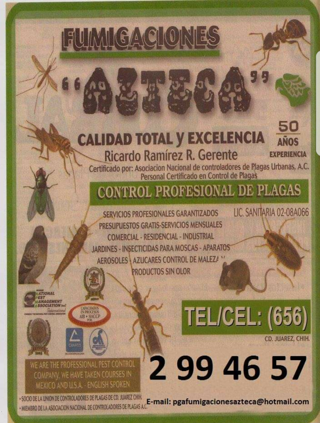 Fumigaciones Azteca | C. Cholula, Hidalgo, 32300 Cd Juárez, Chih., Mexico | Phone: 656 299 4657