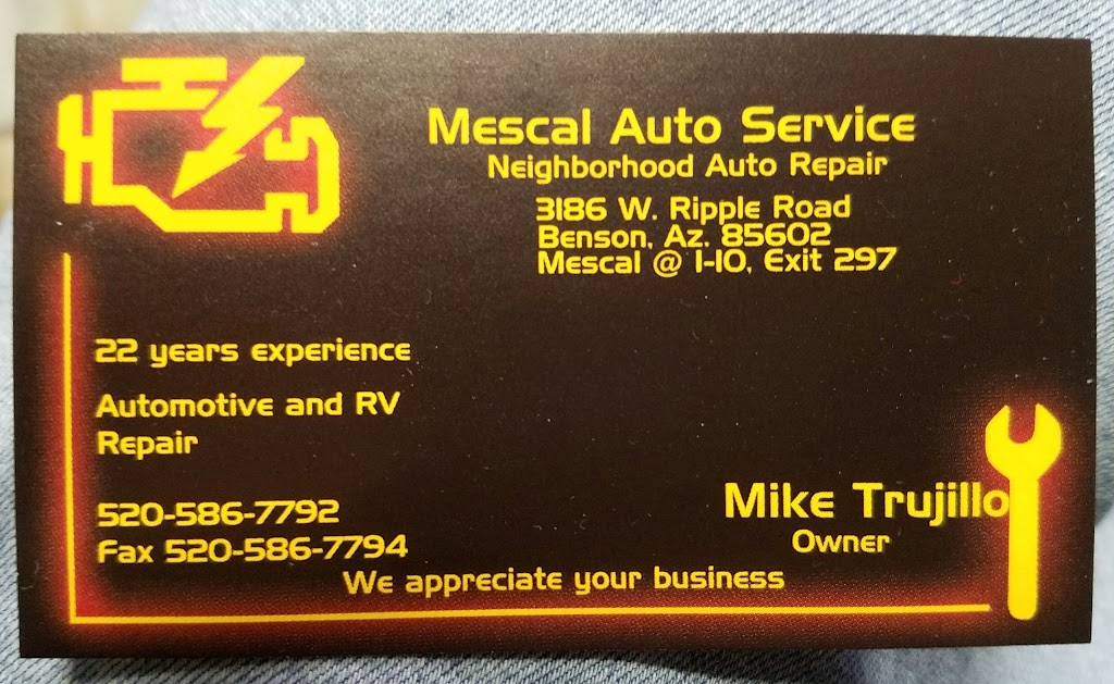 Mescal Auto & RV Service | 3186 W Ripple Rd, Benson, AZ 85602, USA | Phone: (520) 586-7792