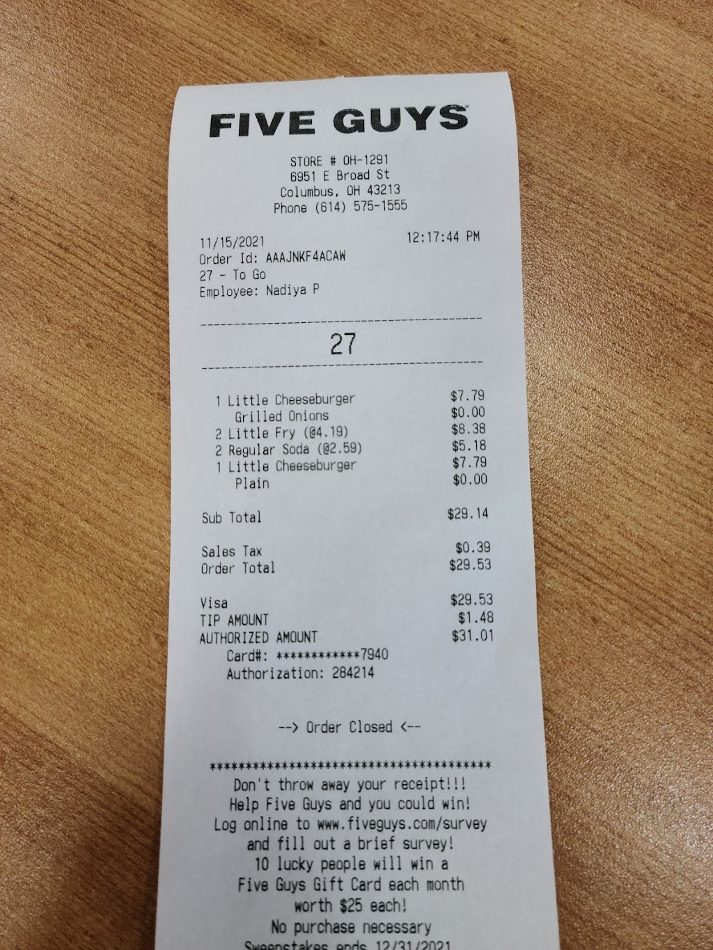 Five Guys | 6951 E Broad St, Columbus, OH 43213, USA | Phone: (614) 575-1555