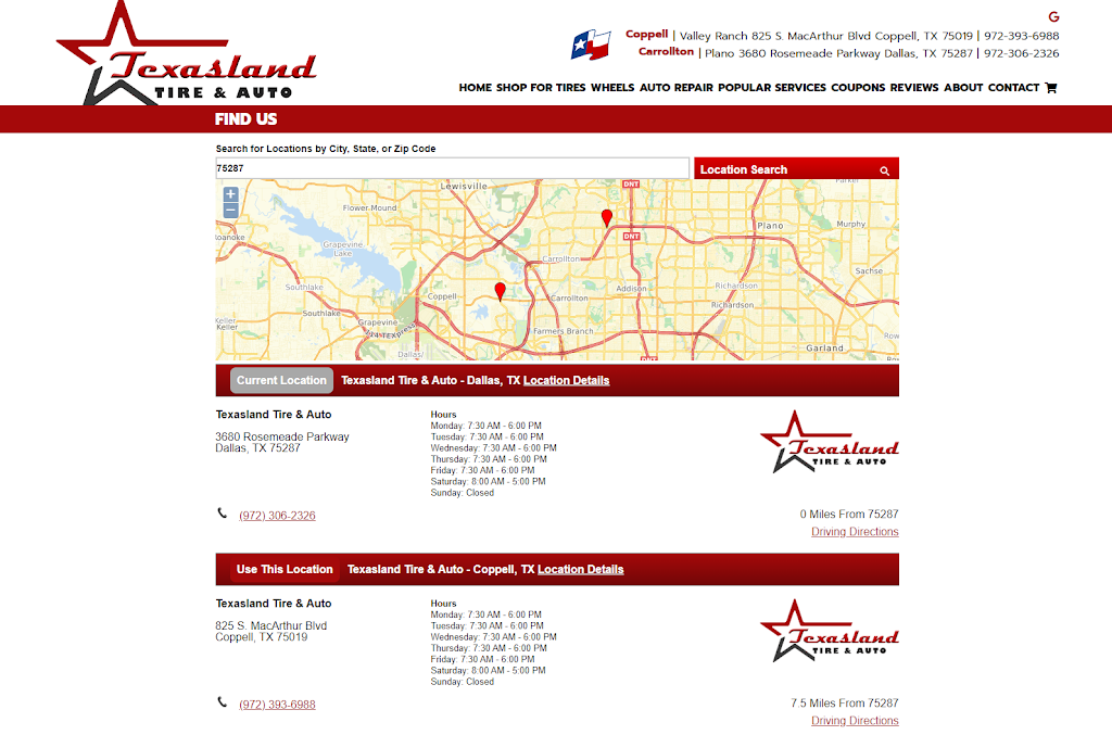 Texasland Tire & Auto | 3680 Rosemeade Pkwy, Dallas, TX 75287, USA | Phone: (972) 306-2326