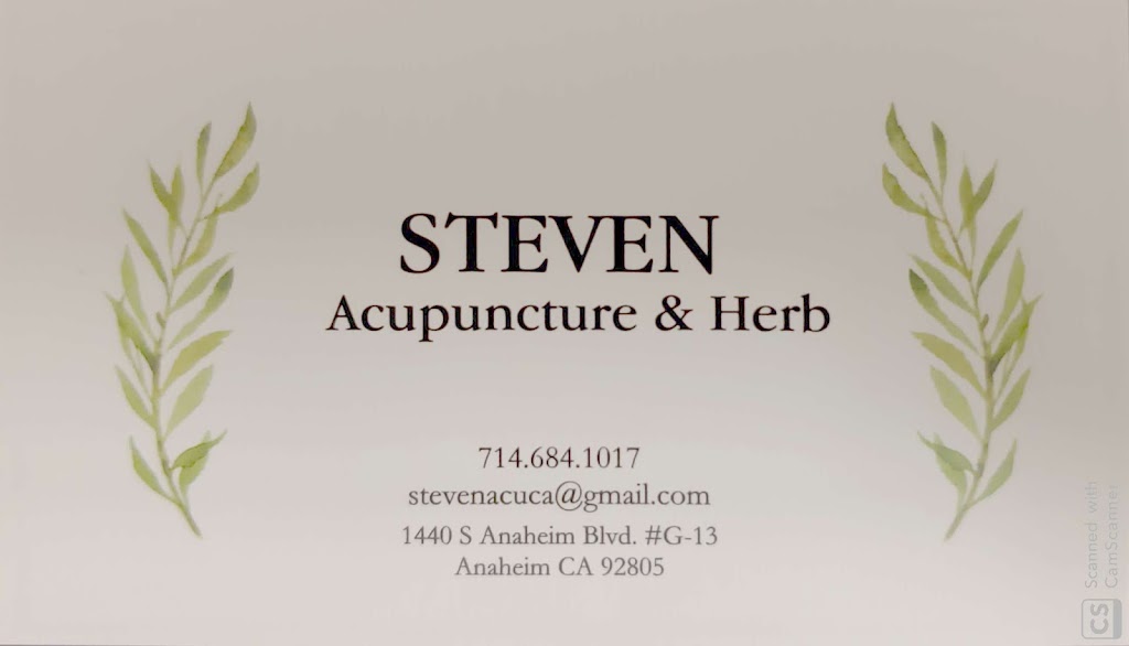 Steven Acupuncture | 1440 S Anaheim Blvd g13, Anaheim, CA 92805, USA | Phone: (714) 684-1017