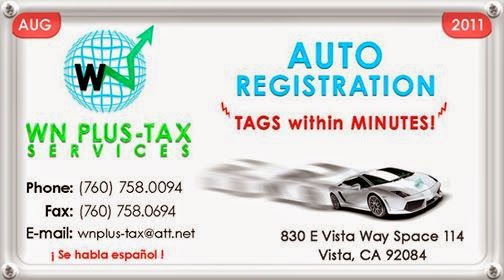 WN Plus Tax Auto Registrations | 830 E Vista Way #114, Vista, CA 92084, USA | Phone: (760) 758-0094