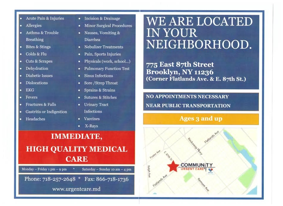 Community Urgent Care | 775 E 87th St, Brooklyn, NY 11236, USA | Phone: (718) 257-2648