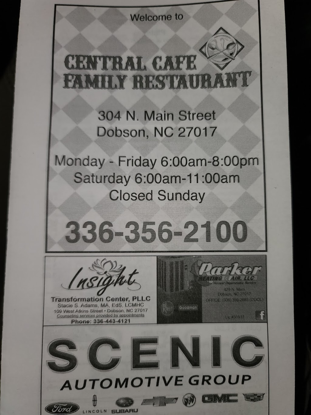 Central Cafe | 304 N Main St, Dobson, NC 27017 | Phone: (336) 356-2100