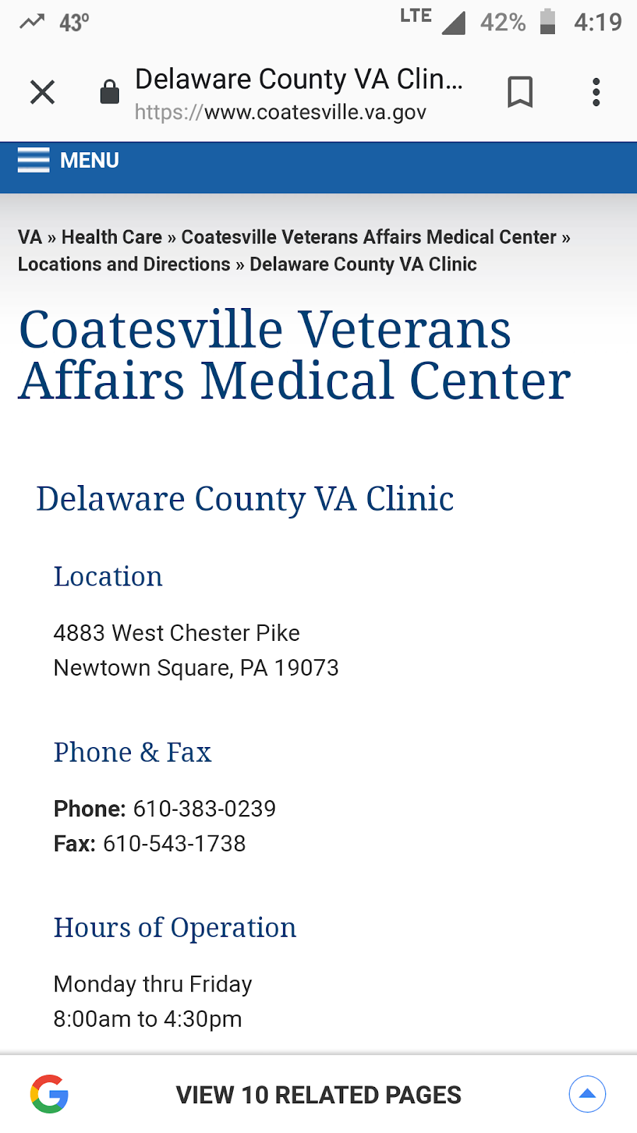 Delaware County VA Clinic | 4883 West Chester Pike, Newtown Square, PA 19073, USA | Phone: (610) 383-0239