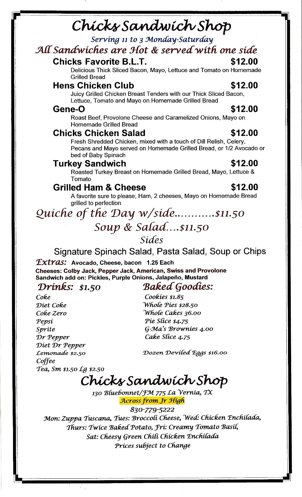 Hydes Hen House & Chicks Sandwich Shop | 130 Bluebonnet Rd, La Vernia, TX 78121, USA | Phone: (830) 779-5222