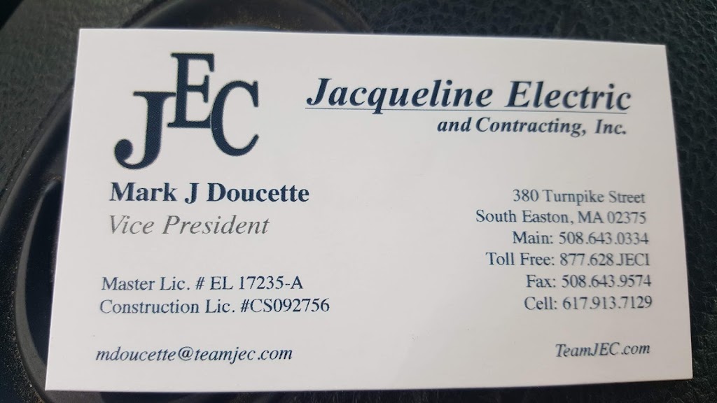 Jacqueline Electric and Contracting Inc | 380 Turnpike St, South Easton, MA 02375, USA | Phone: (508) 643-0334