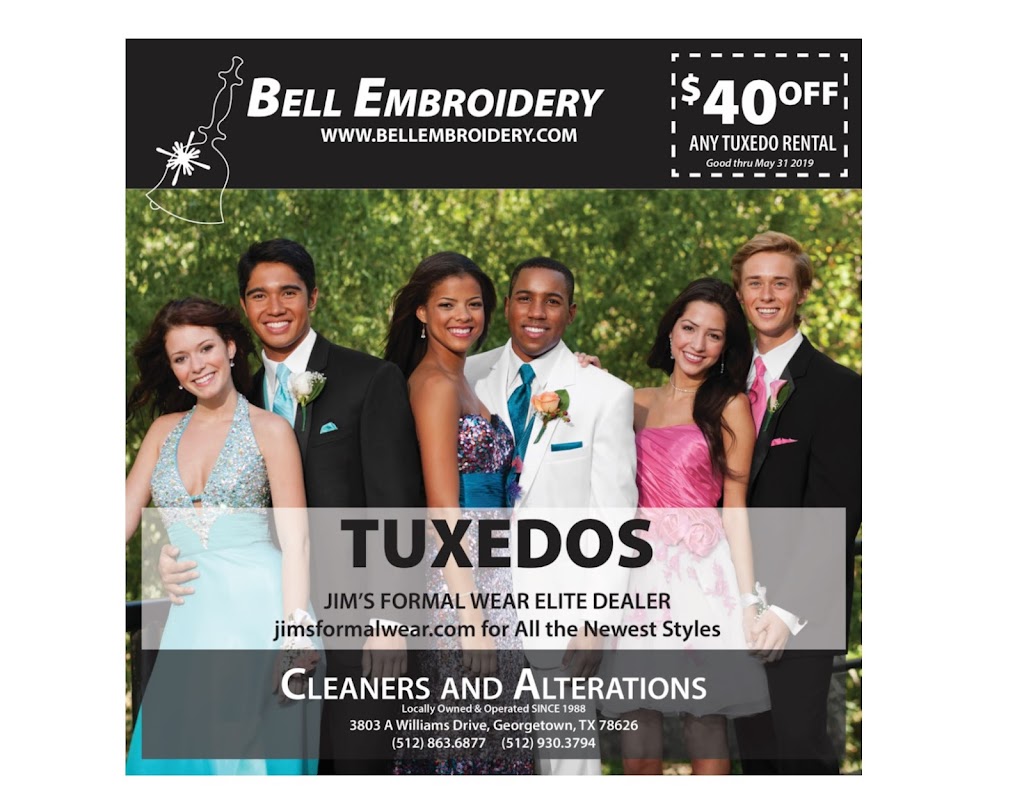 Bell Embroidery & Alterations & Tuxedo Rentals & Cleaners | 3803 Williams Dr #A, Georgetown, TX 78628, USA | Phone: (512) 930-3794